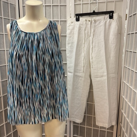 Liz Claiborne,Woman,Blouse+Pant Caprice Set,Blue-White,Sz M,Zip,Sleeveless.! - Picture 1 of 12